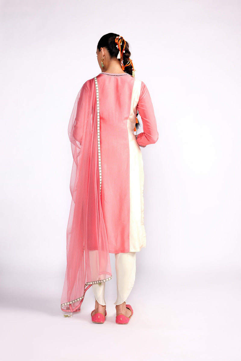 Flamingo Pink Color Block Kurta Set