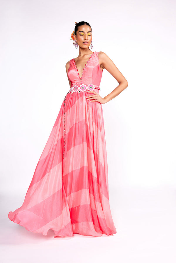 Pink Color Block Anarkali Gown
