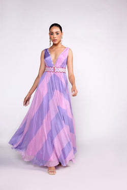 Lilac Color Block Anarkali Gown