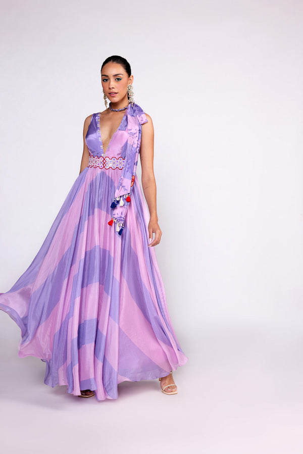 Lilac Color Block Anarkali Gown