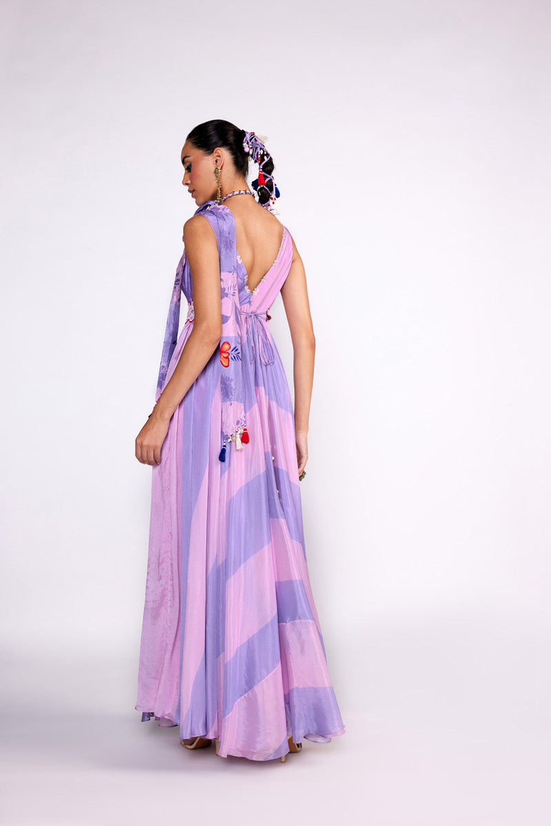 Lilac Color Block Anarkali Gown