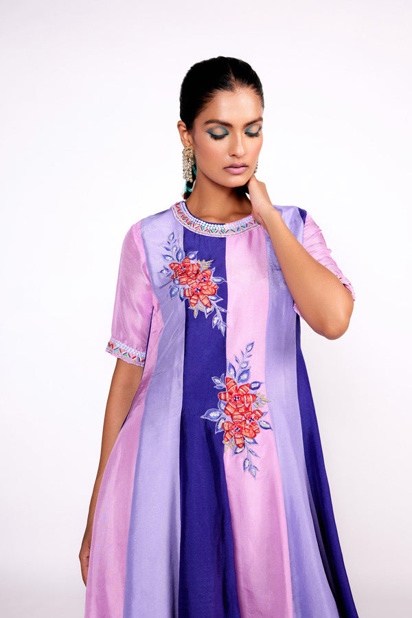 Lilac Color Block Anarkali Kurta Set