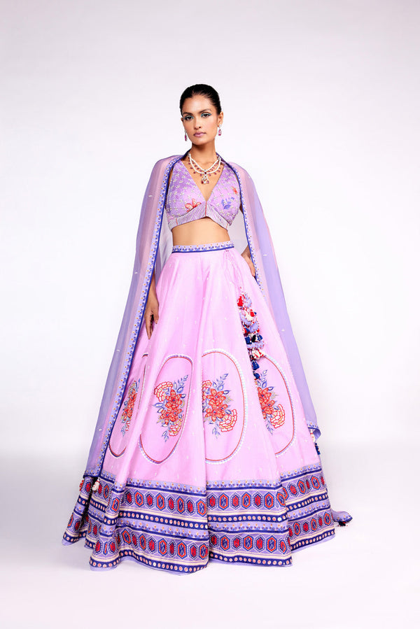 Lilac Embroidered Lehenga Set