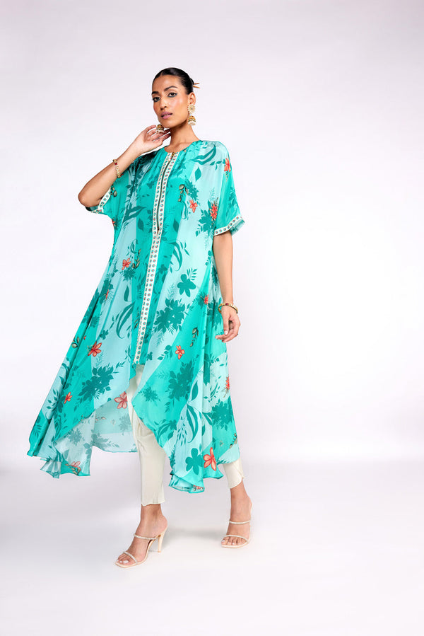 Aqua Green Kaftan Kurta Set