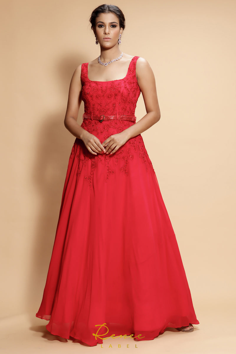 Rayon Self Design Party Wear Gown, Red at Rs 600 in Jaipur | ID:  2853162384930