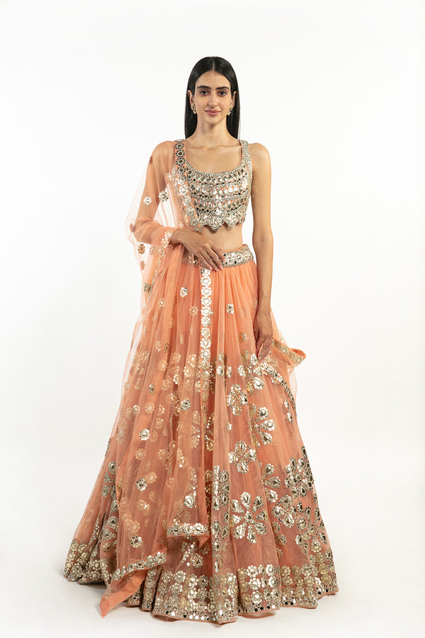 Peach Embellished Lehenga Set