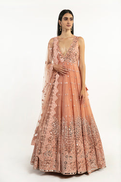 Peach Embelloished Anarkali