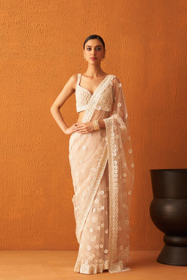 Peach Net saree