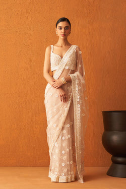 Peach Net saree