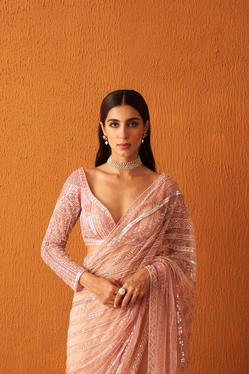 Rose Pink Net Saree