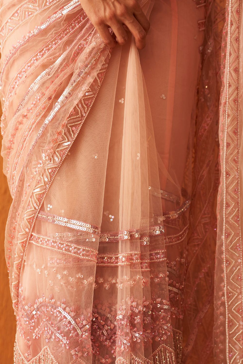 Rose Pink Net Saree