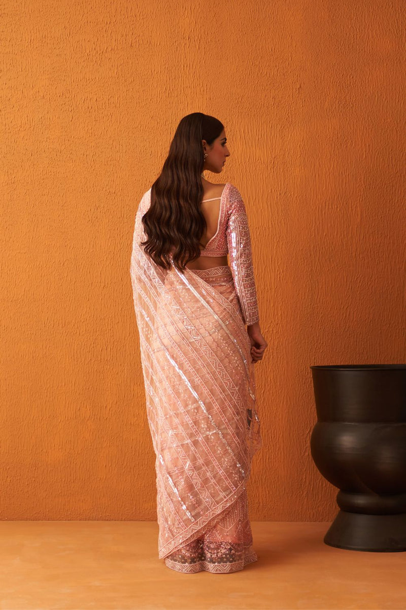 Rose Pink Net Saree