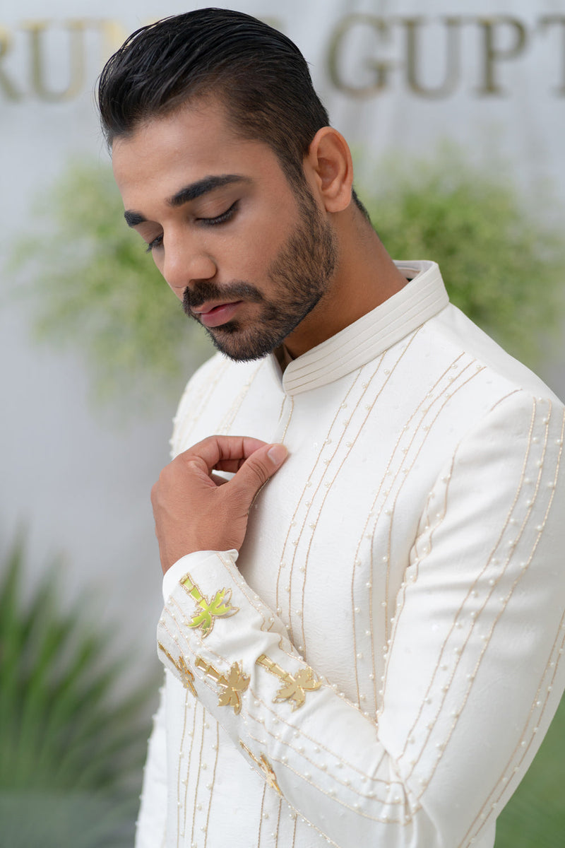 Amir Ivory Embroidered Sherwani Set