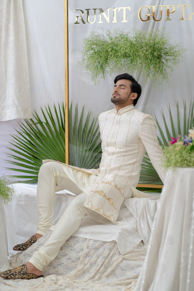 Amey Ivory Embroidered Sherwani Set