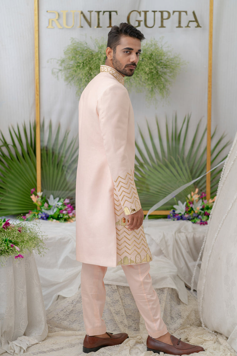 Zain Pink Embroidered Sherwani Set