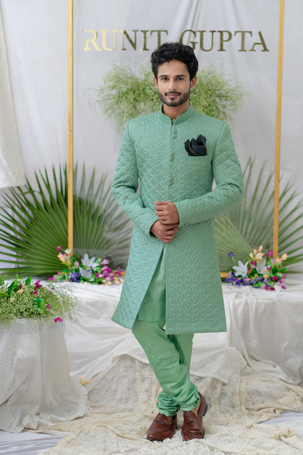 Kunwar Dusty Seafoamquilted Sherwani Set