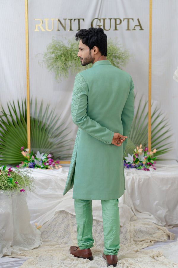 Kunwar Dusty Seafoamquilted Sherwani Set