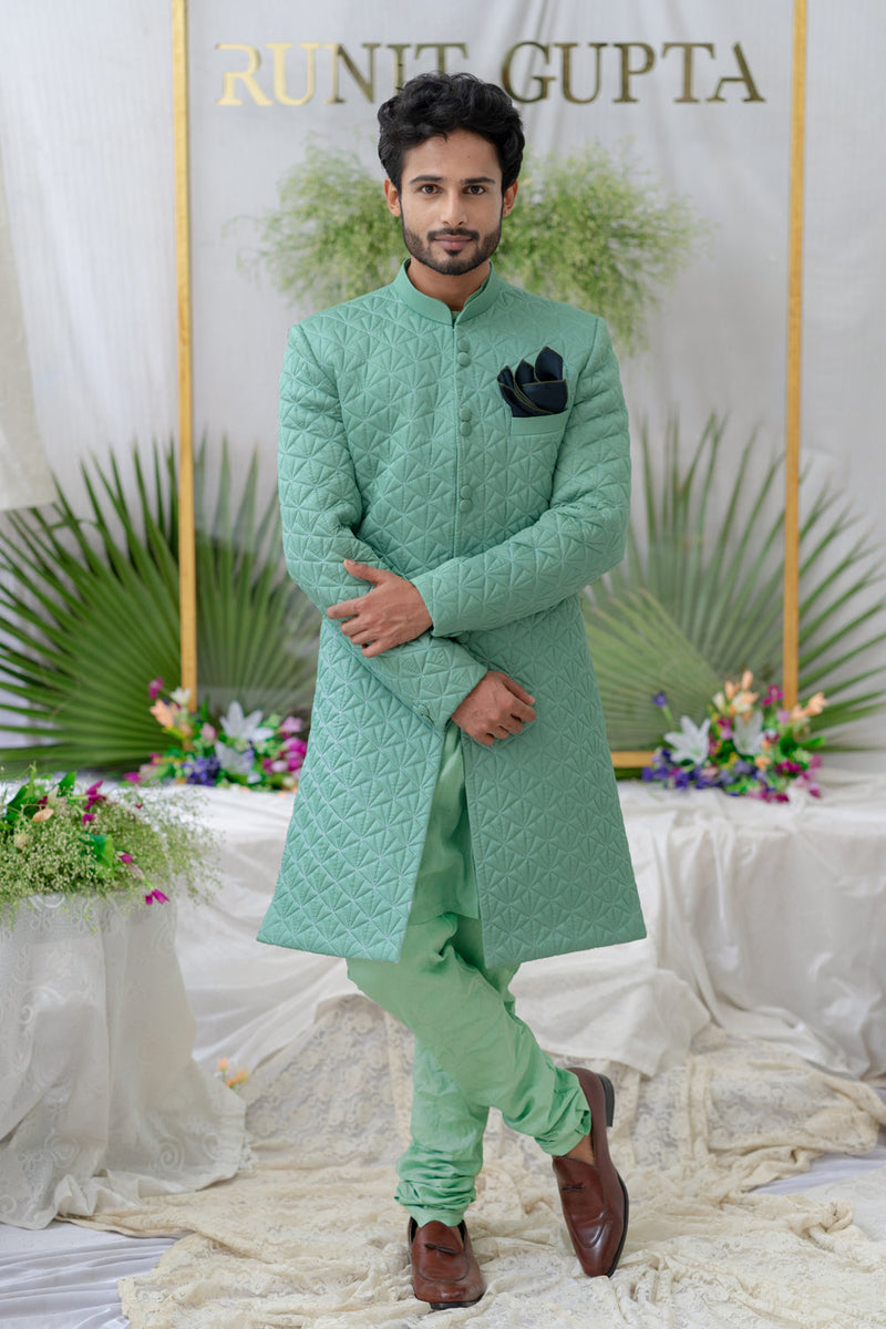 Kunwar Dusty Seafoamquilted Sherwani Set