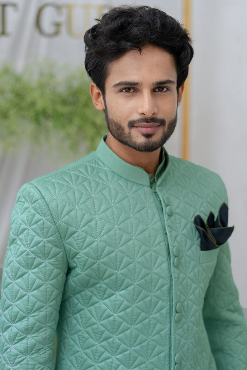 Kunwar Dusty Seafoamquilted Sherwani Set