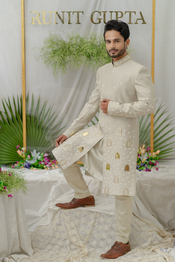 Raag Grey Embroidered Sherwani Set