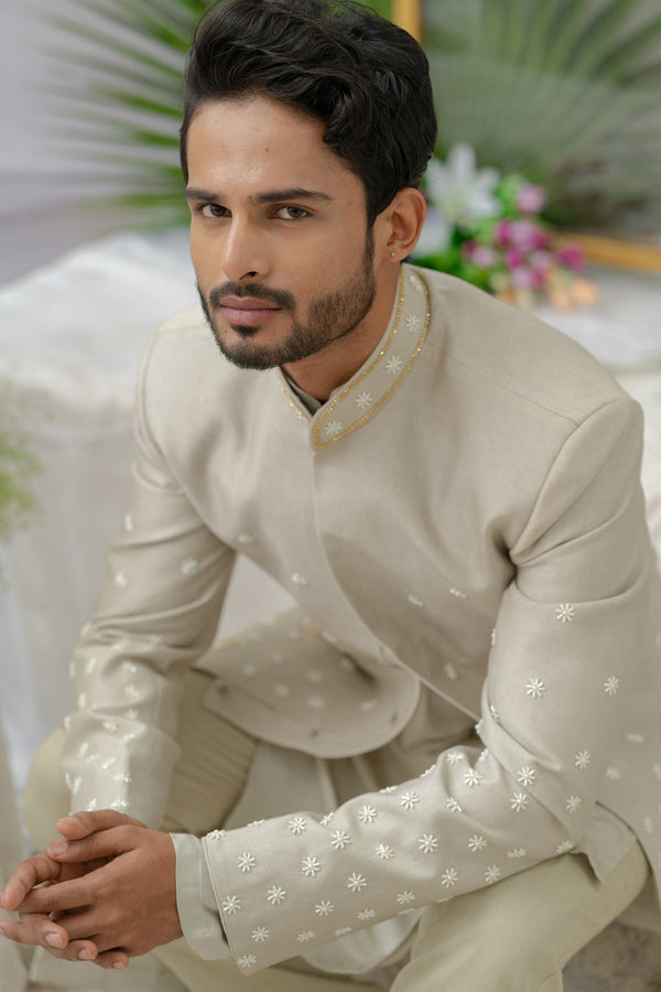 Raag Grey Embroidered Sherwani Set