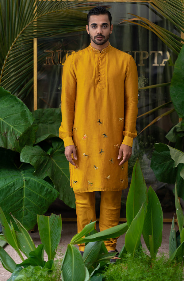 Golden Glowhorse Embroidered Kurta Sets