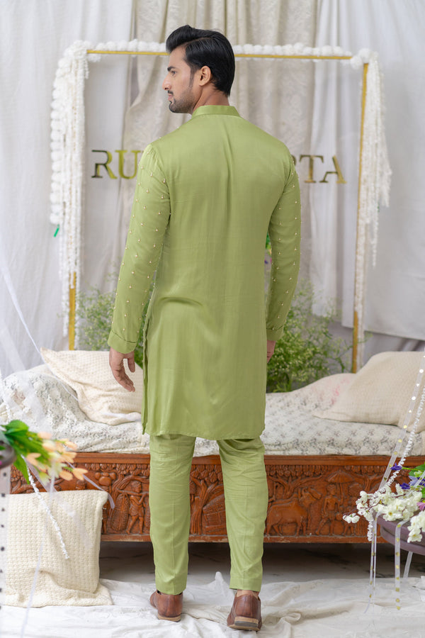 Moss Greencutpipe Embroidered Kurta Sets