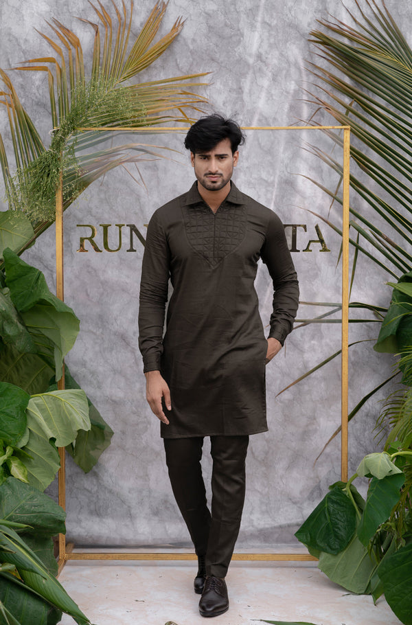 Brown Grey Quilted Kurta Sets