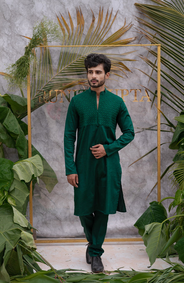 Emerald Green Quilted Kurta Sets