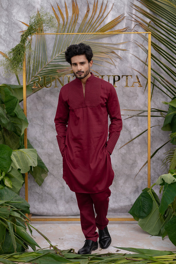 Cherry Maroon Quilted Kurta Sets