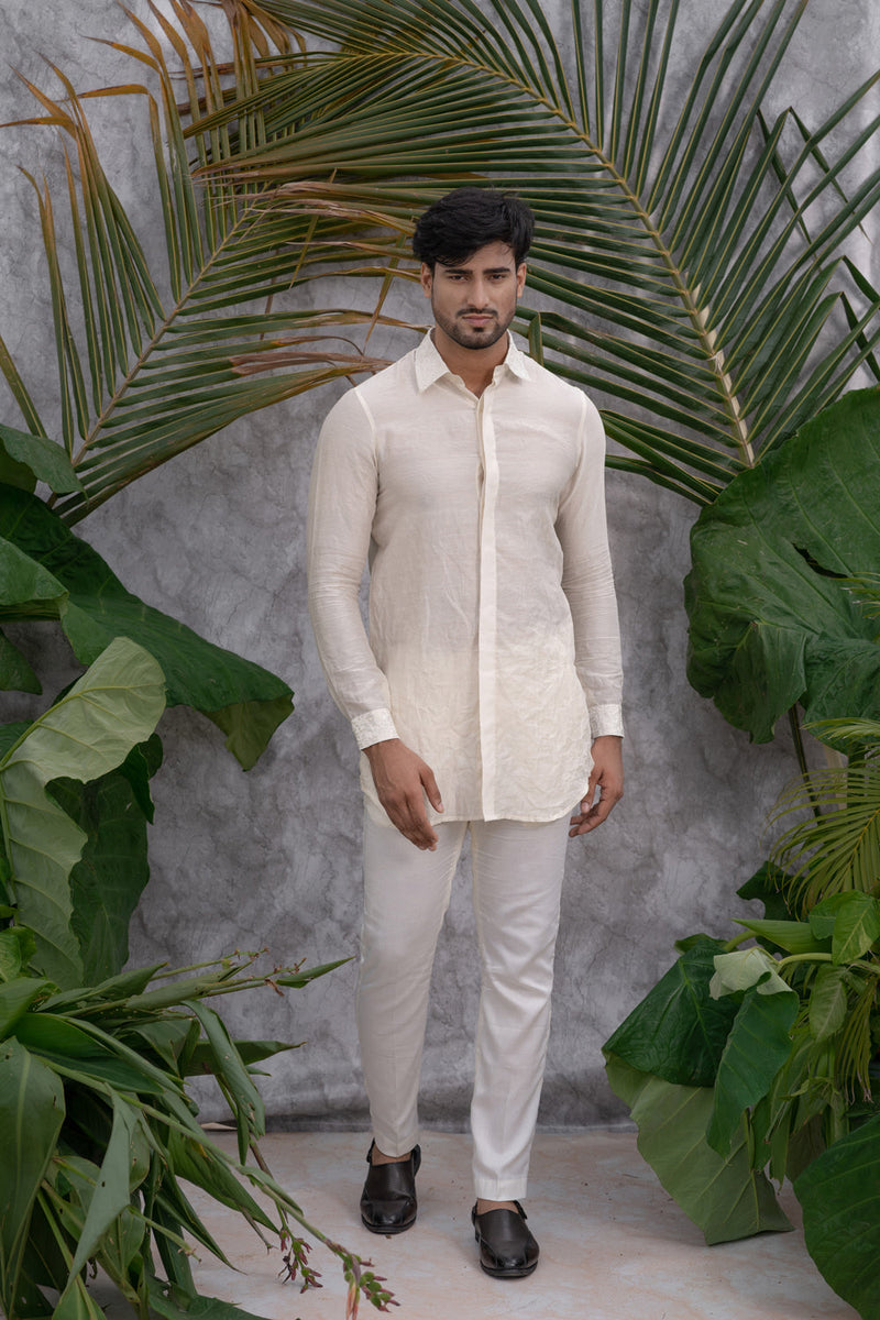 Ivory Crushed & Embroidered Shirt Kurta Sets