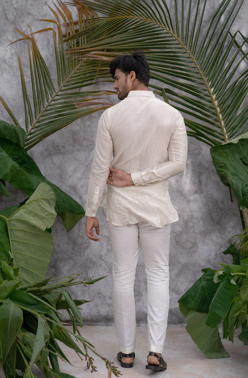 Ivory Crushed & Embroidered Shirt Kurta Sets