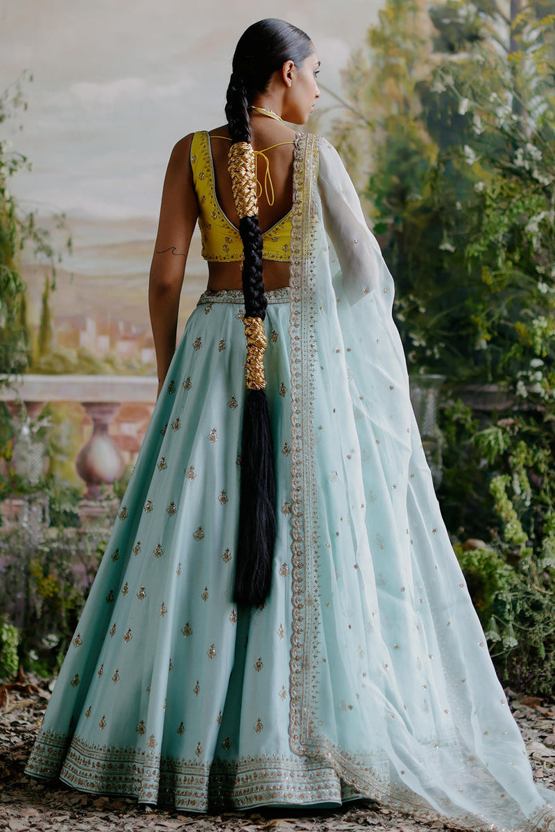 Aqua Yellow Lehenga Set