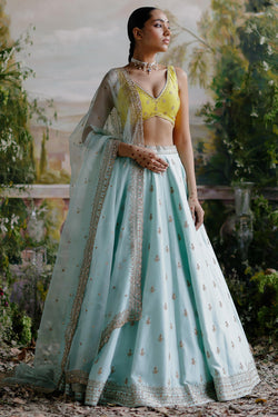 Aqua Yellow Lehenga Set