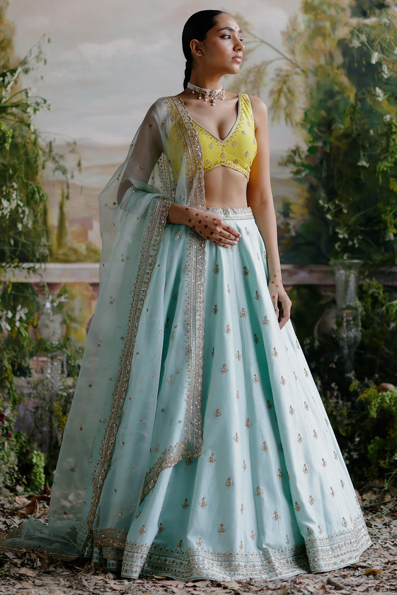 Aqua Yellow Lehenga Set