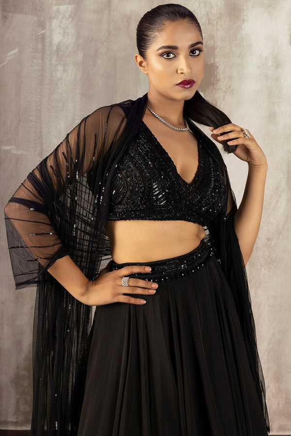 Black Contemporary Lehenga Set