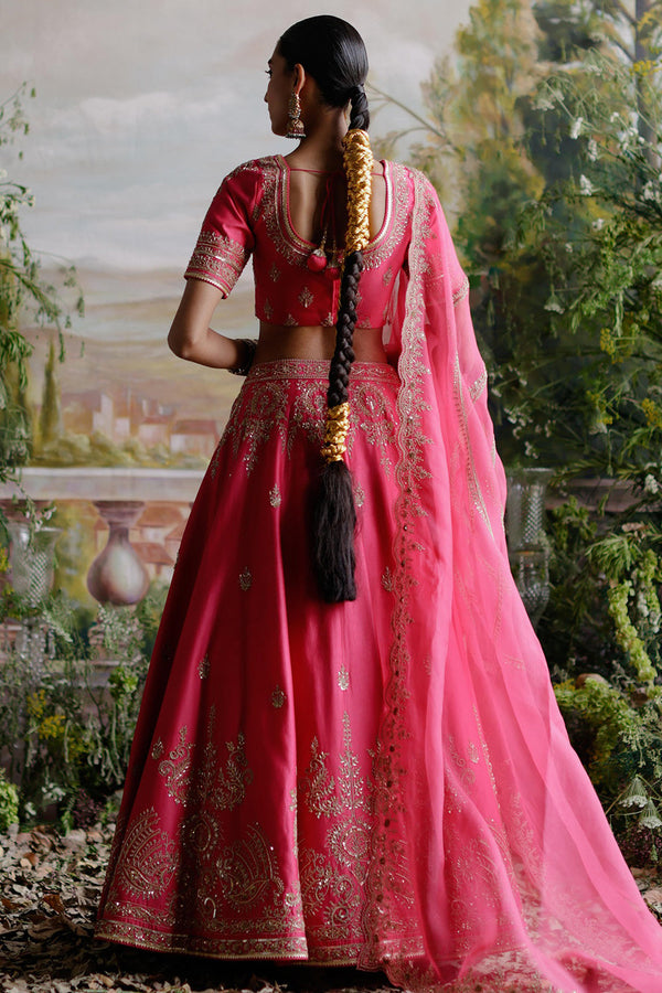 Pink Chanderi Lehenga Set