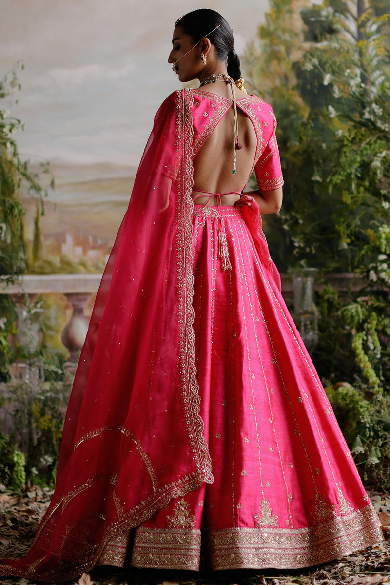 Hot Pink Raw Silk Lehenga Set