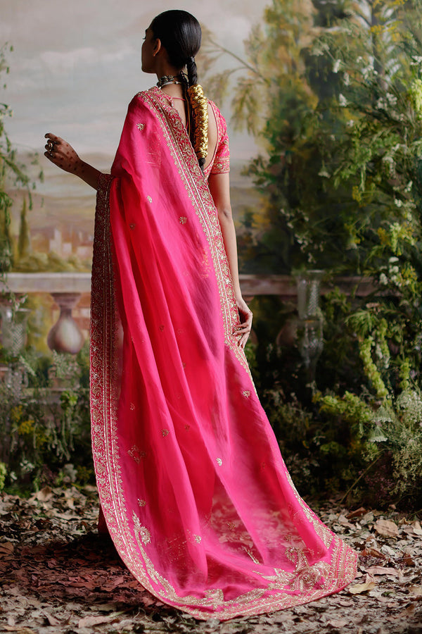 Hot Pink Organza Saree Set