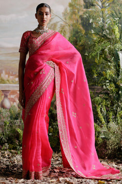 Hot Pink Organza Saree Set