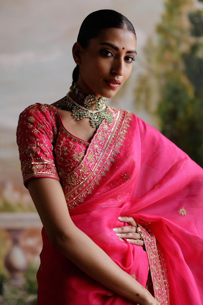 Hot Pink Organza Saree Set