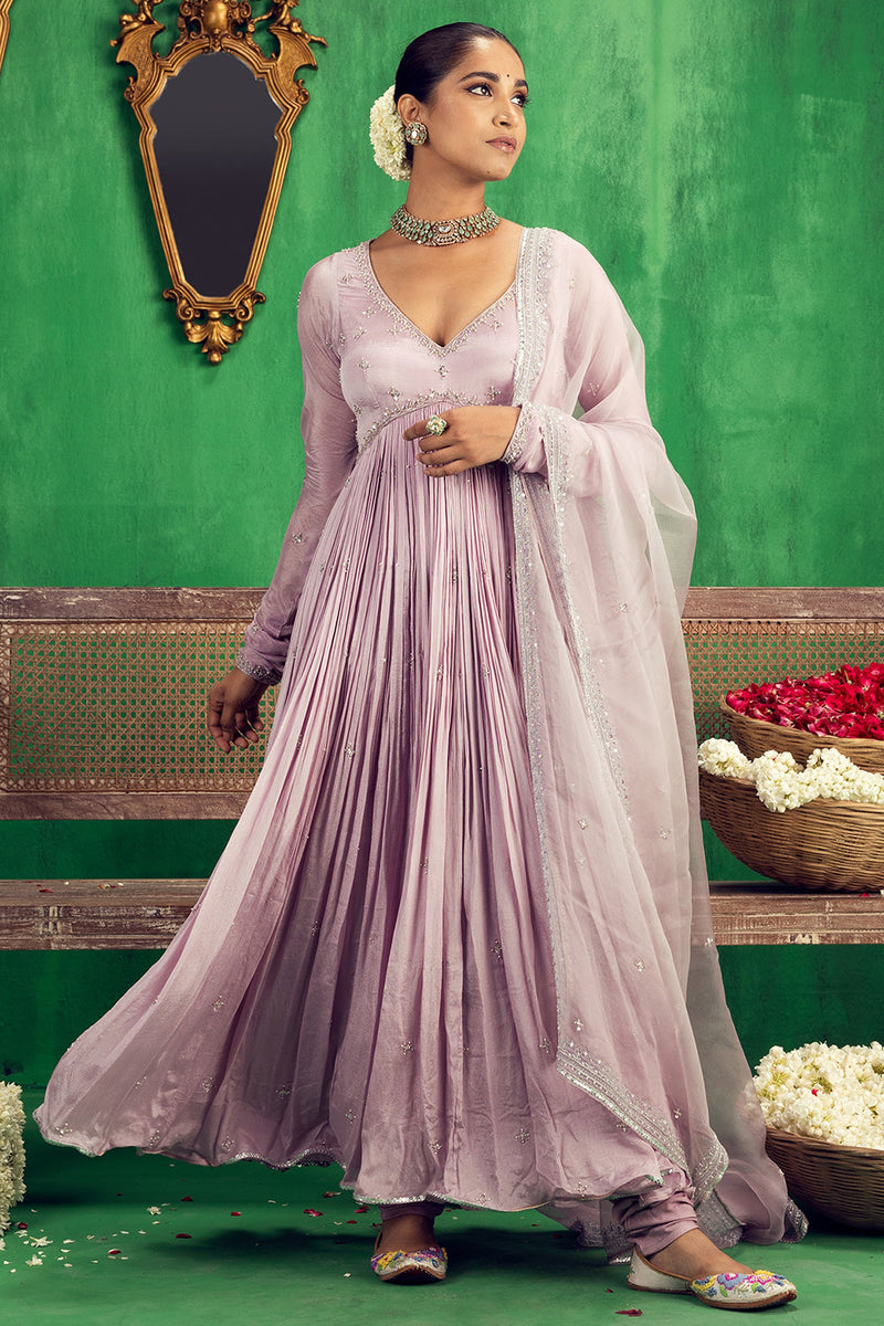 Lavender Chinon Chiffon Anarkali Set Estie Couture