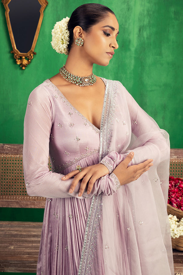 Lavender Chinon Chiffon Anarkali Set