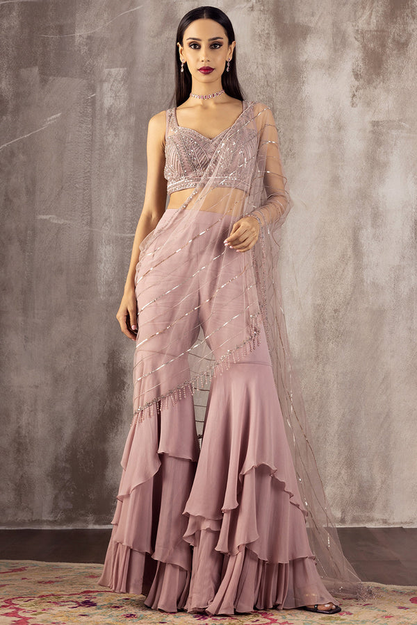 Lavender Draped Saree Gharara Set