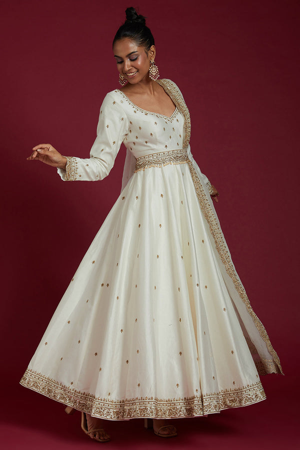 Off White Anarkali Set