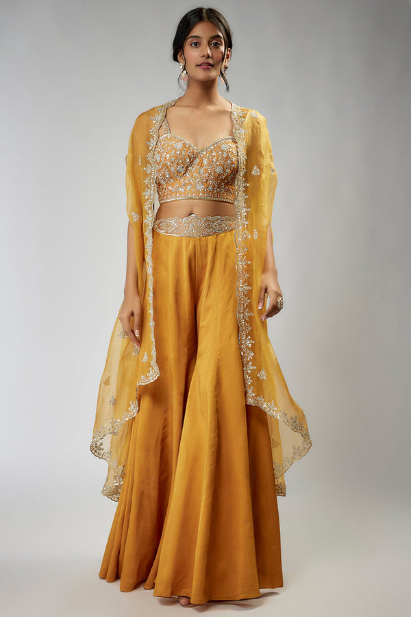 Tuscan Mustard Cape Sharara Set