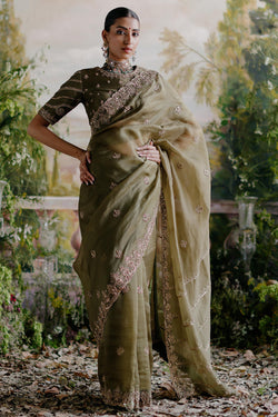 Olive Green Saree Set