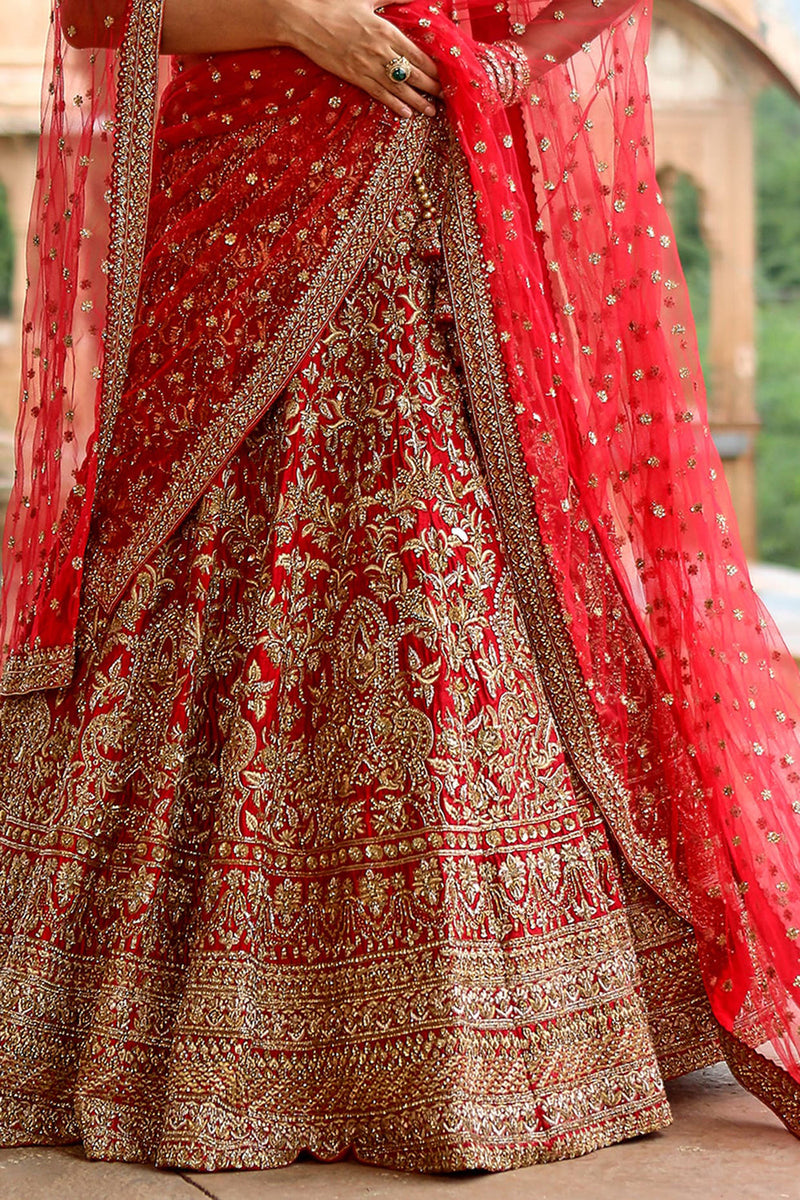 Red Raw Bridal Lehenga Set