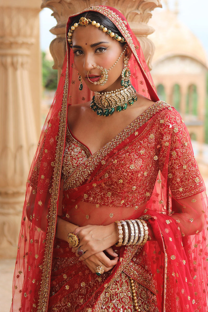 Red Raw Bridal Lehenga Set