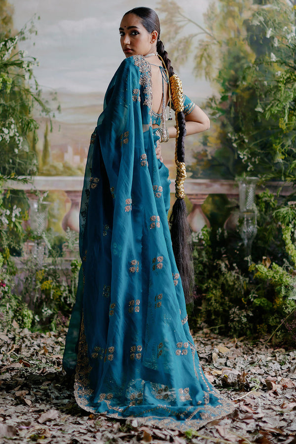 Teal Green Organza Saree Set